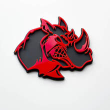Badge logo 3D Rhino Angry - Emblème de garde-boue personnalisé pour voitures, camions et SUV Rouge vs Gris
 3