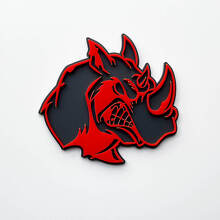 Badge logo 3D Rhino Angry - Emblème de garde-boue personnalisé pour voitures, camions et SUV Rouge vs Gris
 4