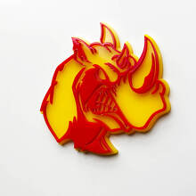 Badge logo 3D Rhino Angry - Emblème de garde-boue personnalisé pour voitures, camions et SUV Rouge vs Jaune
 2