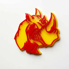 Badge logo 3D Rhino Angry - Emblème de garde-boue personnalisé pour voitures, camions et SUV Rouge vs Jaune
 2