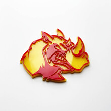 Badge logo 3D Rhino Angry - Emblème de garde-boue personnalisé pour voitures, camions et SUV Rouge vs Jaune
 3