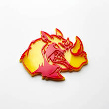 Badge logo 3D Rhino Angry - Emblème de garde-boue personnalisé pour voitures, camions et SUV Rouge vs Jaune
 3