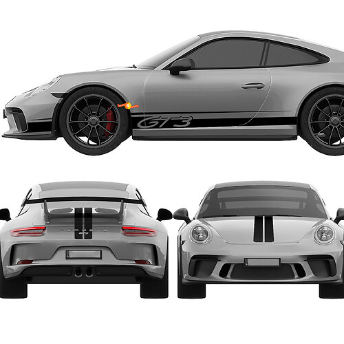 Porsche 911 GT3 Stripes Sides Hood Trunk Kit - Graphiques de décalcomanie en vinyle personnalisés
