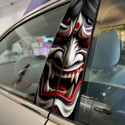 Masque de démon japonais Hannya Autocollant de porte de pilier Wrap Graphiques en vinyle personnalisés pour le style de véhicule 2
