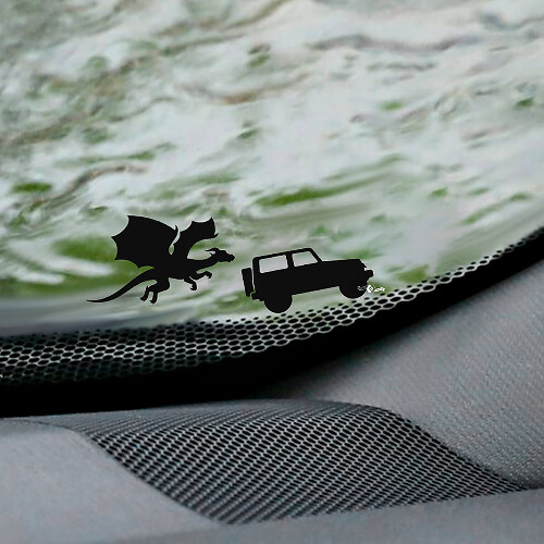 Dragon And Off Road Vehicle Easter Egg Pair — Autocollant vinyle (pare-brise) pour Jeep Wrangler