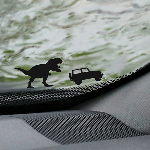 T-Rex Jeep Wrangler Pare-brise Easter Egg Corner Decal - Graphique vinyle personnalisé
