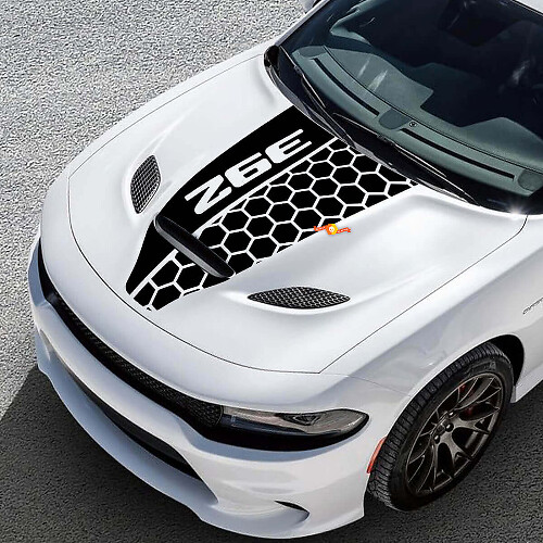 392 Scat Pack Hemi Style Offset Honeycomb Stripe — Autocollant vinyle (capot) pour Dodge Challenger