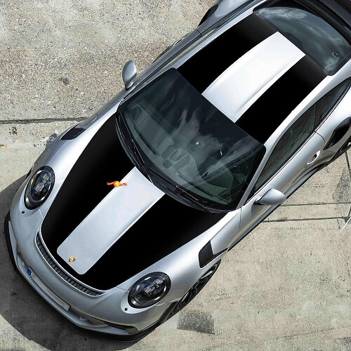 Autocollant en vinyle à bandes larges doubles pour capot et toit Porsche 911