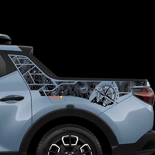 2x Hyundai Santa Cruz édition de carte topographique chevet côté pilier arrière autocollants en vinyle décalcomanie
