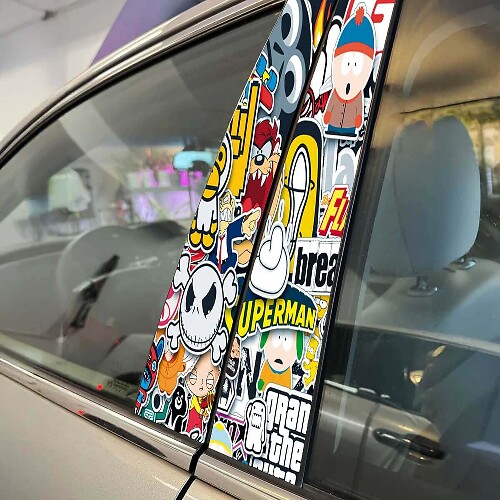 Sticker Bomb Autocollant Vinyle Wrap Porte Montant B pour Voitures