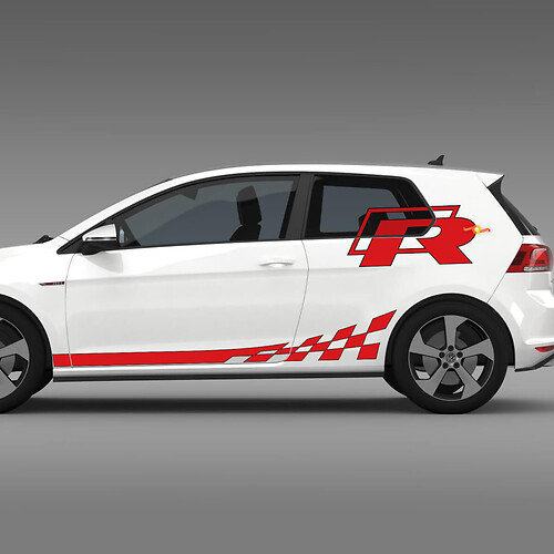 Autocollants latéraux en vinyle à rayures à carreaux R, pour Volkswagen Golf R GTI
