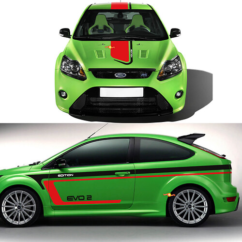 Kit complet d'autocollants en vinyle EVO 2 Racing Stripes pour Musclecar Focus RS
