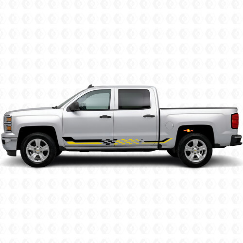 Bandes vinyles damier pour porte et bas de caisse Chevrolet Silverado 1500 K2XX 2014-2019_1
