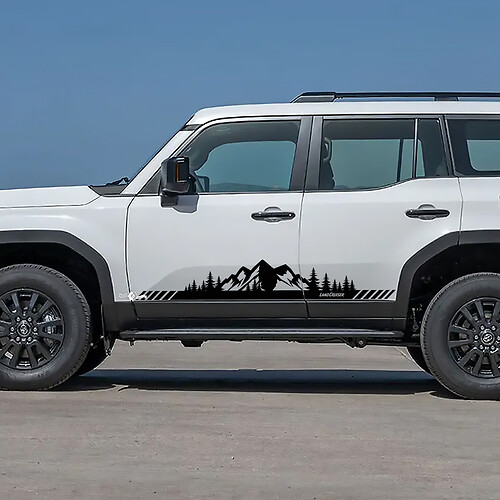 Toyota Land Cruiser Portes latérales Montagnes Arbres Paysage Style Autocollants Vinyle Autocollants Graphique
