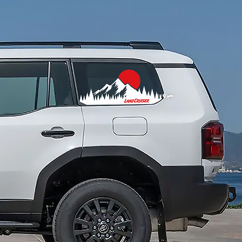 Toyota Land Cruiser Topographique Fenêtre Côté Montagne Coucher de Soleil Autocollants Vinyle Autocollants Graphiques
