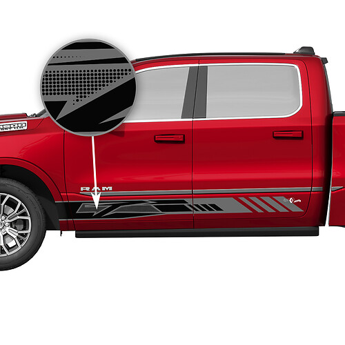 Kit de décalcomanies latérales en vinyle à rayures perforées géométriques pour Dodge Ram 1500 Tungstène