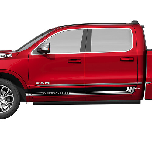 Autocollants graphiques en vinyle à rayures pour panneau de bascule latérale Dodge RAM 1500 TUNGSTEN
