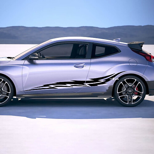 2x portes côté ailes de course rayures en vinyle autocollants autocollants ajustement à Hyundai Veloster
