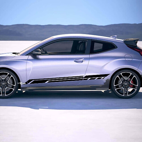 2x Autocollants vinyles bandes de course latérales de porte adaptés à Hyundai Veloster 1