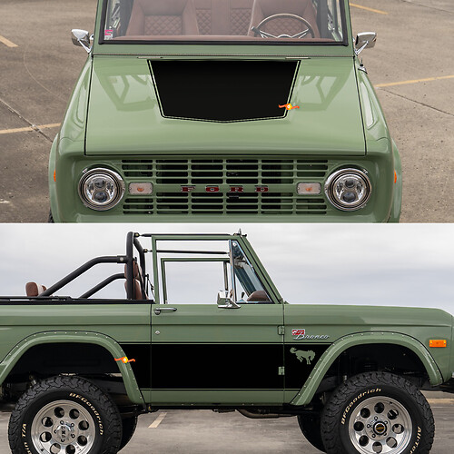 Portes latérales rétro et autocollants de décalages de capuche pour 1968 Ford Bronco
