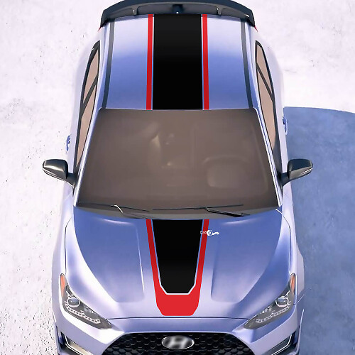 Hood and Roof Central Racing Stripes en vinyle Autocollants autocollants ajustement à Hyundai Veloster
