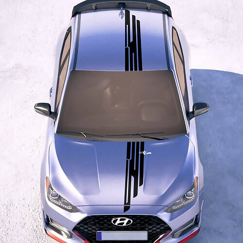 Hottes et toit Central Wing Racing Stripes en vinyle Autocollants autocollants ajustement à Hyundai Veloster 2
