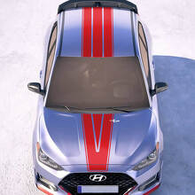 Hood and Roof Central V Racing Stripes en vinyle Autocollants autocollants ajustement à Hyundai Veloster
 2