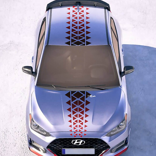 Hottes et toit d'ornement de gradient central rayures de course en vinyle autocollants en vinyle ajustement à Hyundai Veloster
 1
