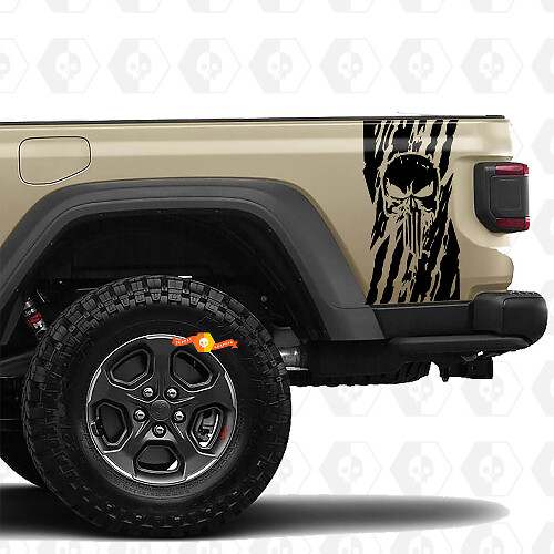 Jeep Gladiator USA drapeau du drapeau détruit des autocollants Punisher décalcomanies en vinyle graphique tailgate lit en vinyle autocollants décalcomanies
 1