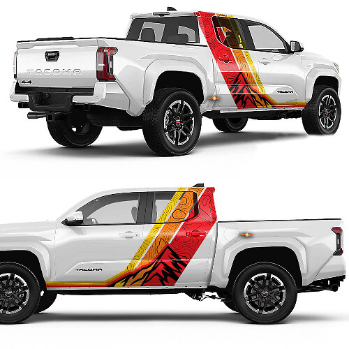 Kit de décalcomanie vinyle bandes latérales topographiques rétro montagne pour Toyota Tacoma