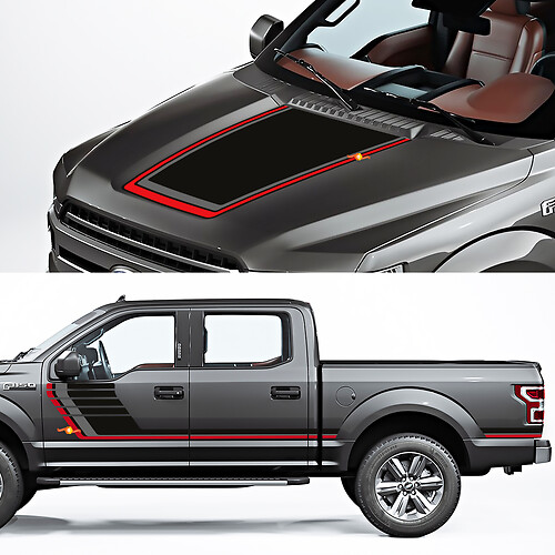Panneau à bascule latérale et décalcomanie du capot ajustement graphique à Ford F150 Raptor Roush Package 3 couleurs
