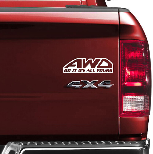 AWD Faites-le sur les Quatre Pattes Autocollant Vinyle Arrière Latéral de Camion Set