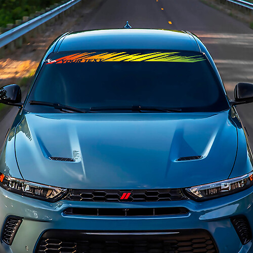 Bannière de pare-brise en vinyle effet vieilli couleur personnalisée pour Dodge Hornet