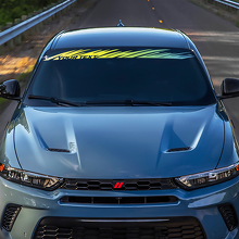 Bannière de pare-brise en vinyle effet vieilli couleur personnalisée pour Dodge Hornet_3