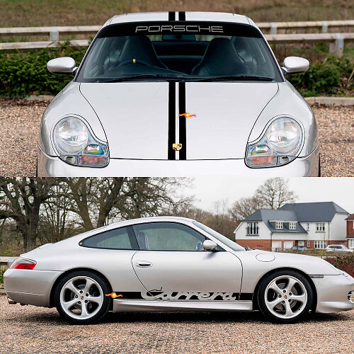 Kit d'autocollants rétro de bandes Carrera sur capot, côté et pare-brise pour Porsche 911 1