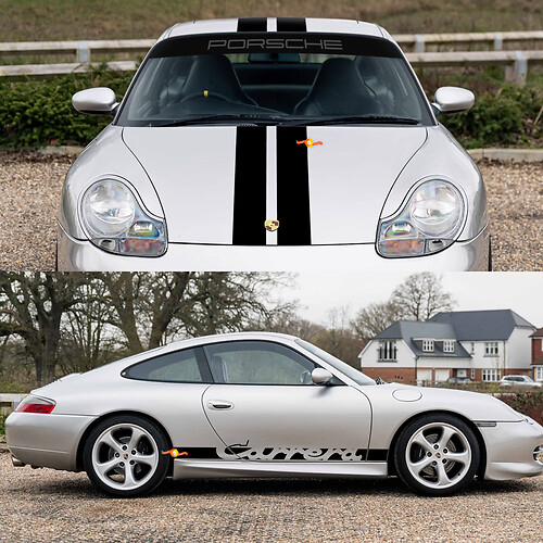 Porsche 911 Carrera Dual Central Stripes Retro Retro Hood Side Windshield Decal Sticker Kit
