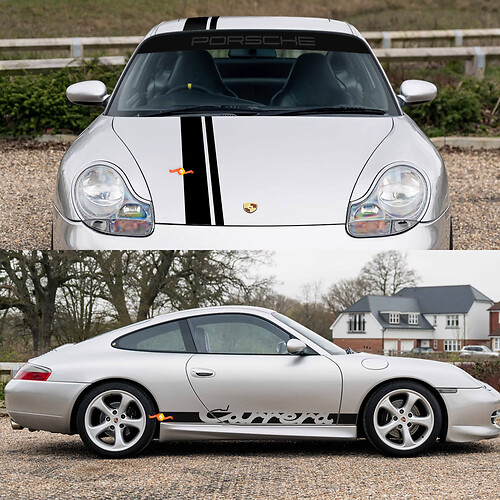 Porsche 911 Carrera Dual Central Stripes Retro Retro Hood Side Windshield Decal Sticker Kit
