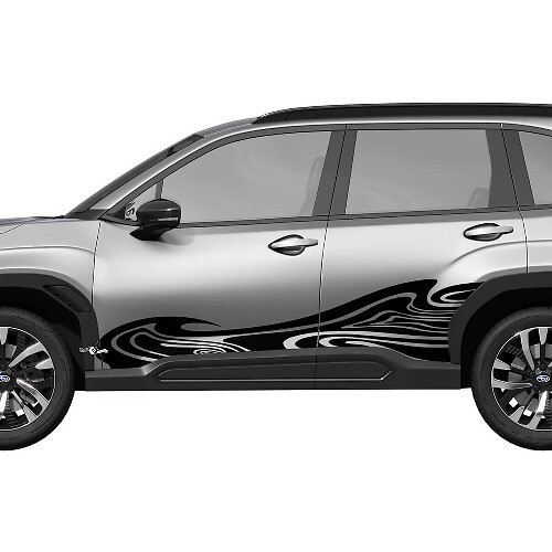 Bandes de course ondulées pour portières latérales - Autocollant en vinyle - Autocollant graphique ajustement universel pour Subaru Forester 1
