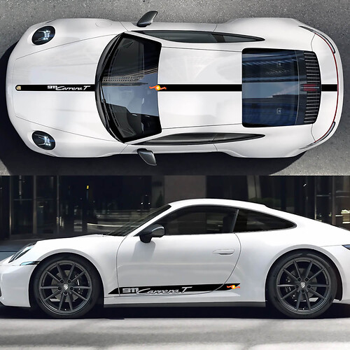 Porsche 911 Carrera t Capotage côté toit décalant des écrans de pantalon rayures portes autocollants autocollants
