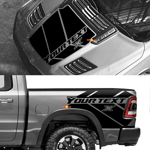 Kit de decals vinyles personnalisés pour capot et bandes latérales arrière pour Dodge Ram 1500 Rebel_1
