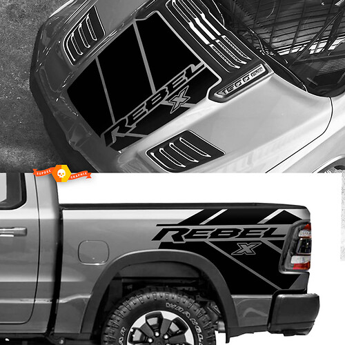 Kit pour capuche et lit Dodge Ram 1500 Rebel x Vinyl Side Decal Truck Vehicle
