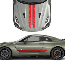 Hood and Sides Double Tribal Graphics Stripes Decal Kit pour Nissan GT-R
 2