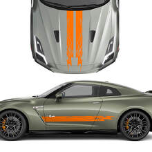Hood and Sides Double Tribal Graphics Stripes Decal Kit pour Nissan GT-R
 3