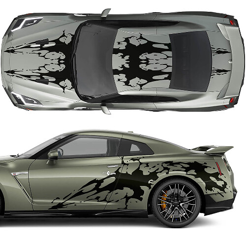 Hood et côtés Double sang graphiques rayures kit de décalcomanie pour Nissan GT-R
