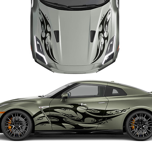 Hood and Sides Double tatouage Tatoo Graphics Stripes Decal Kit pour Nissan GT-R
