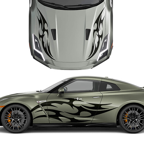 Hood and Sides Double tatouage Tatoo Graphics Stripes Decal Kit pour Nissan GT-R
