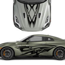 Hood and Sides Dual Tribal Tattoo Graphics Stripes Decal Kit pour Nissan GT-R 3
 2