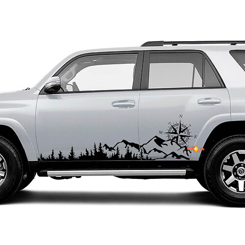Kit d'autocollants latéraux en vinyle Montagnes & Boussole pour Toyota 4Runner Tacoma Tundra