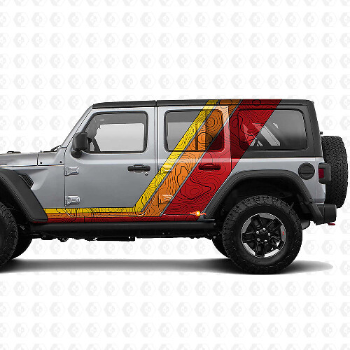 Kit d'autocollants en vinyle bandes latérales et capot carte topographique rétro pour Jeep Wrangler