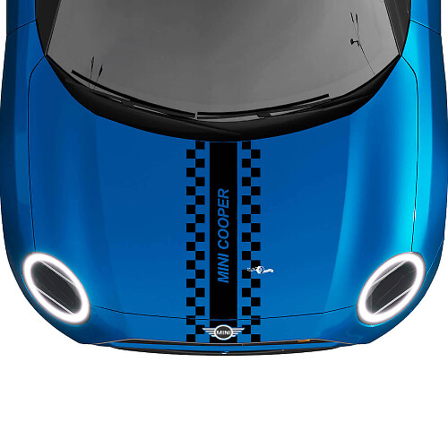 Décalque graphique à damier de course à rayures centrales pour MINI Cooper S
